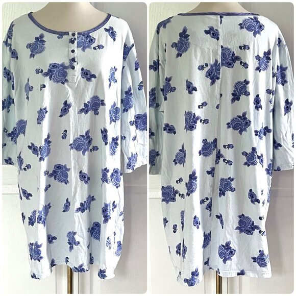 Vintage Collections Etc White Blue Floral Cotton Cottagecore Nightgown Womens XL - Picture 1 of 5